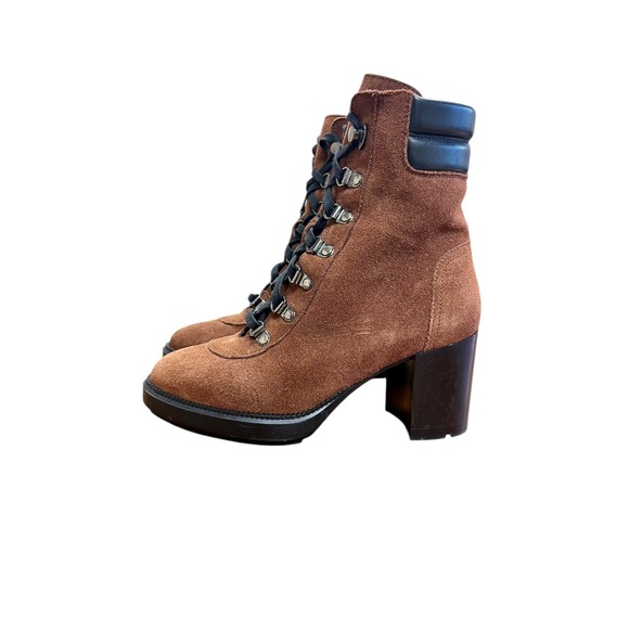 AQUATALIA Brown Suede Iriana  Boots Sz 6 Lace Up Block Heel Combat Italy - Picture 5 of 10